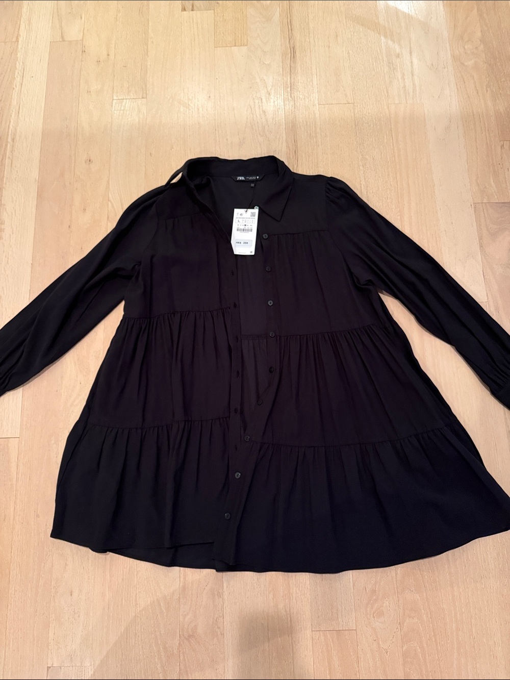 Zara Black Tiered Button-Down Tunic Dress